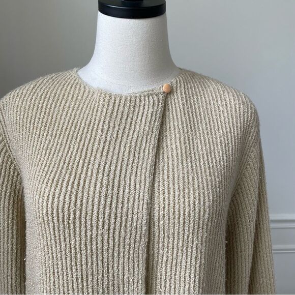Vintage 80s Jacobson’s Boxy Crop Rib Cardigan Sweater Beige L - Picture 2 of 9